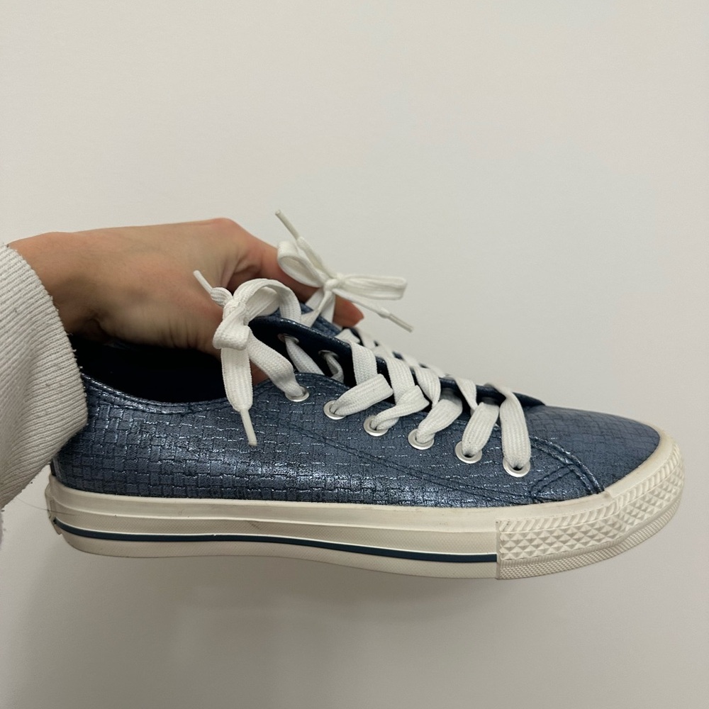 Blue Textured Sneakers with White Laces